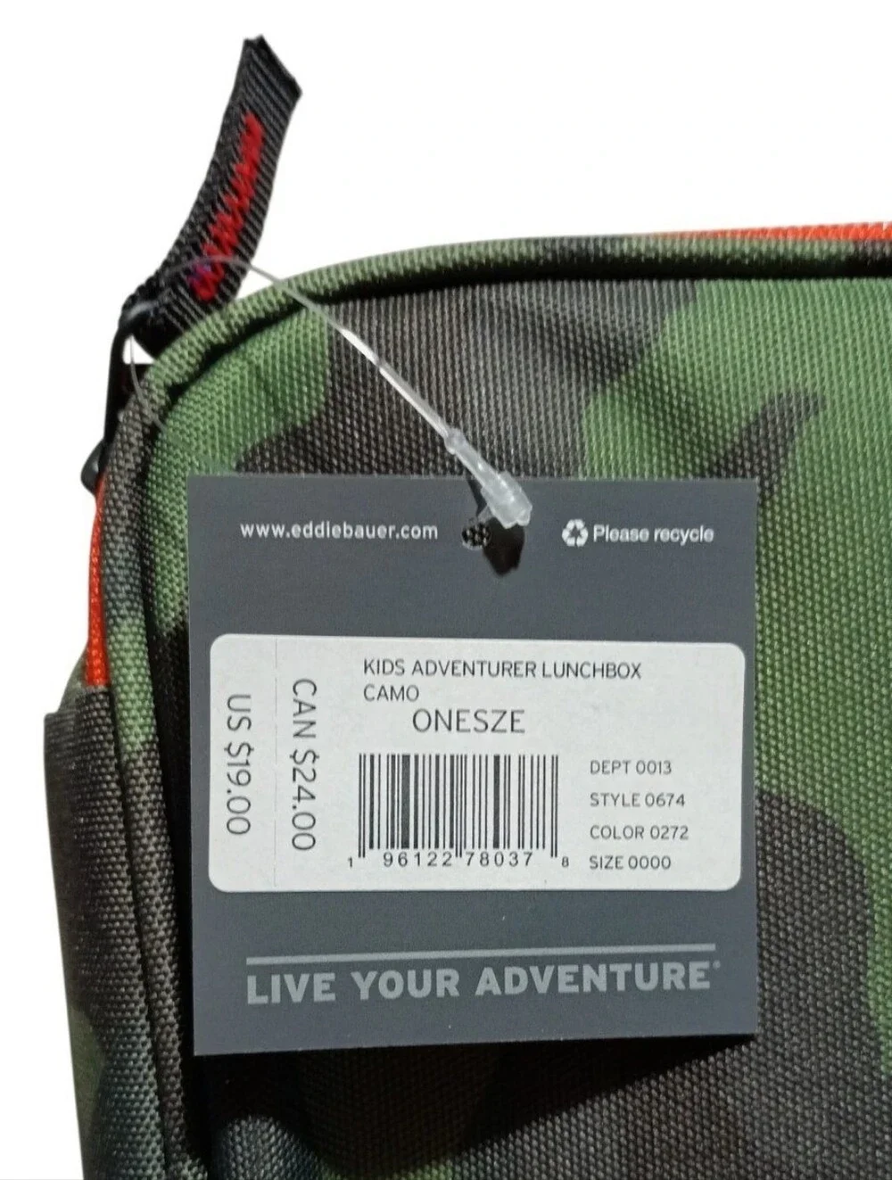 Eddie Bauer Kids Adventurer Boys Green Camo Soft Lunch Box Insulated Bag NEW
